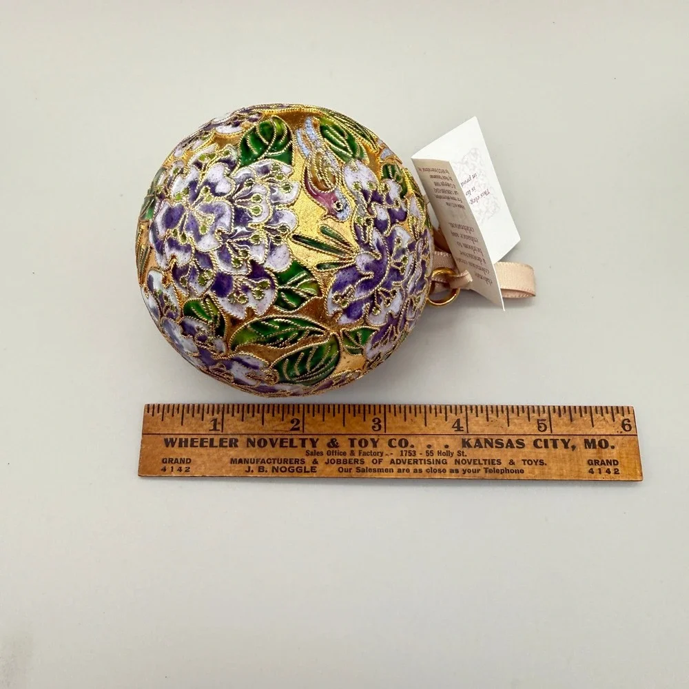 Vintage 1998 NYCO Nicki Yassaman Cloisonne Floral Ball Ornament w/ Tag
